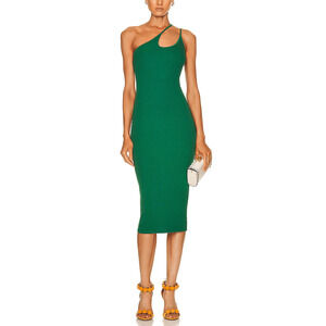 Enza Costa For Fwrd Stretch Green Silk Knit Asymmetrical Strappy Dress Size M